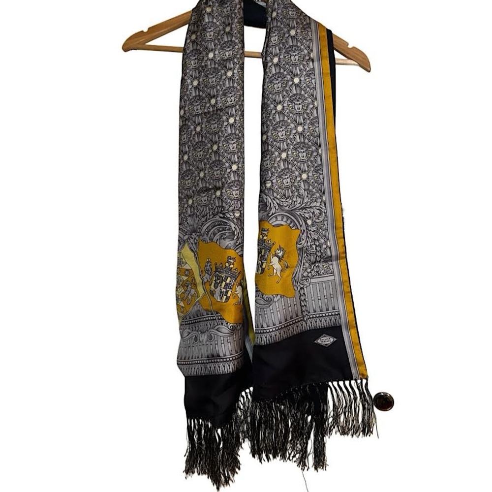 Authentic Vintage Atelier Versace Medusa Oversized Silk Fringe Scarf